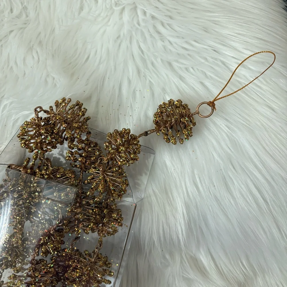 Crate & Barrel Gold Glitter Pinecone Style Metal Garland - 6 Feet Long